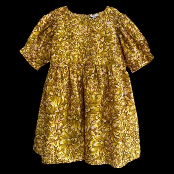 Woman’s Floral Print Midi Puff Sleeve Dress Kika Vargas Gold Size 4X - Picture 3 of 8